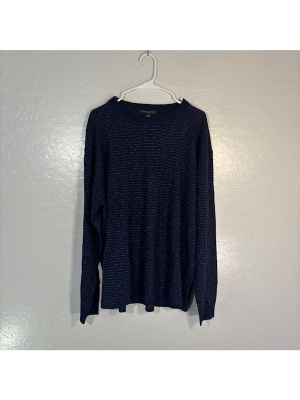 Jhane Barnes Sweater Mens XL Silk Knit Navy Art Pullover Crewneck